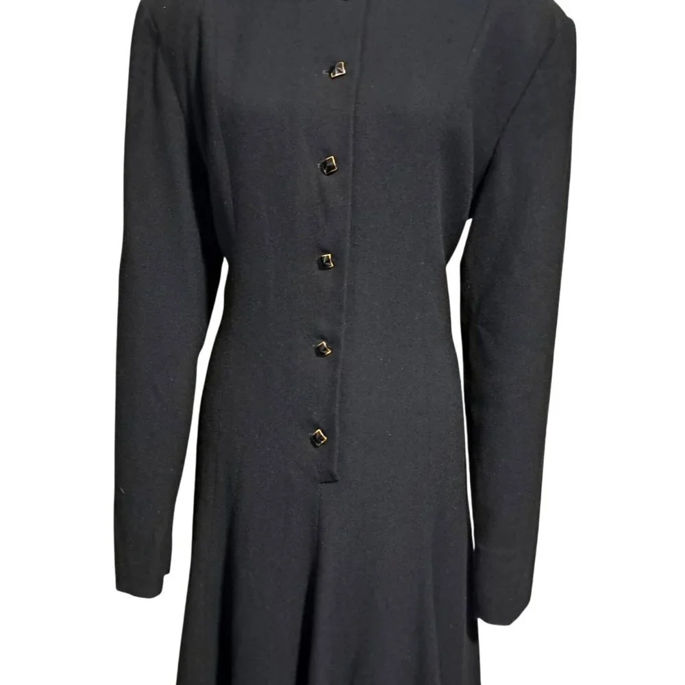 Vintage Anne Klein Wool Dress Womens Size 14 Glass Rivoli Buttons‎ Fit and Flare